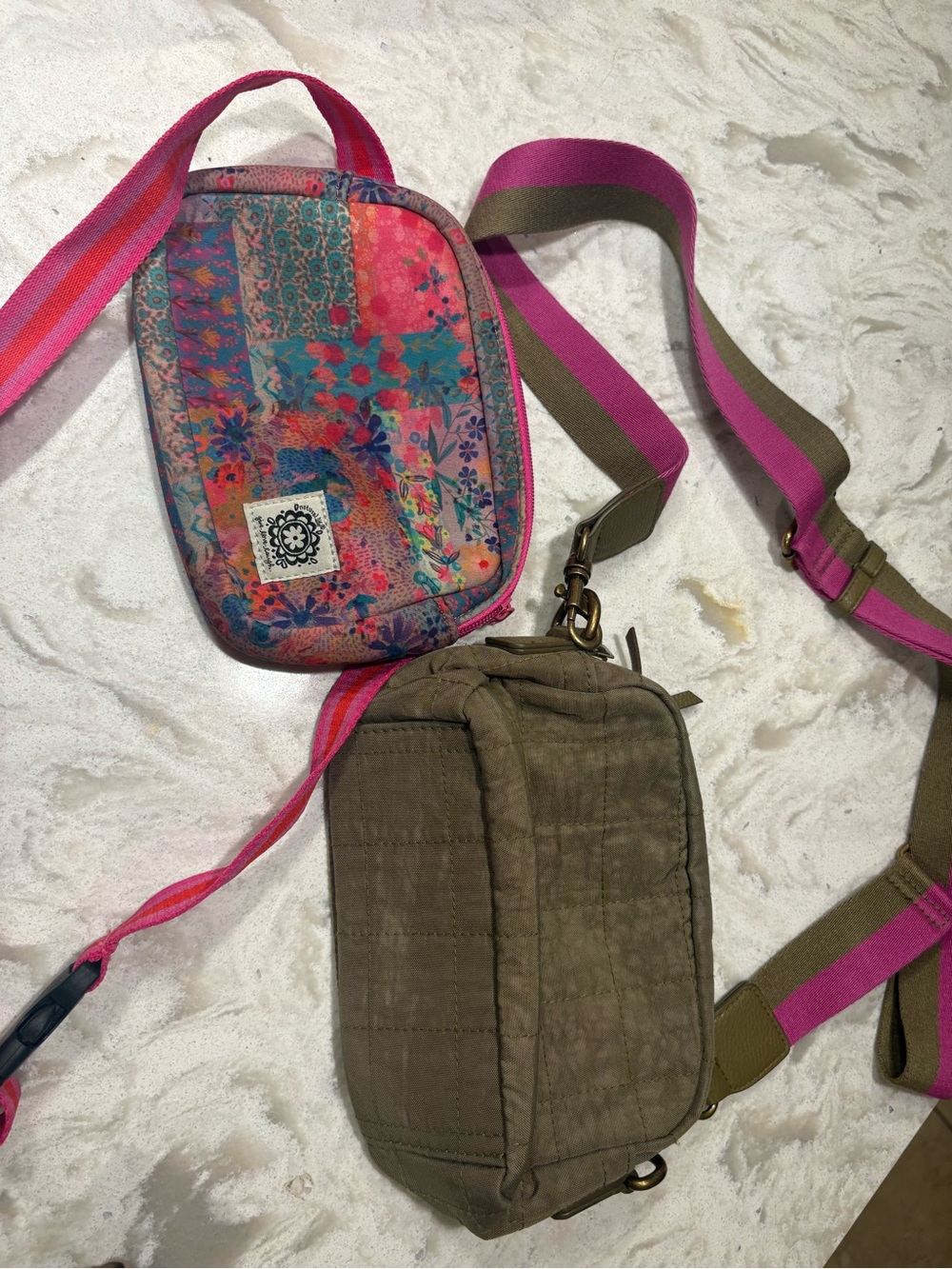 Floral Pink Crossbody Bag and Olive Green Crossbody Set